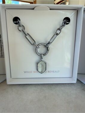 Silver Crystal Pendant Link Necklace - Seek Joy in the Moment, Bomb Party